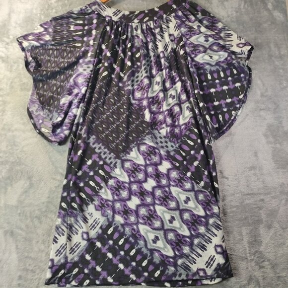 Alyn Paige Womens Batwing Top Small Purple Black Abstract Boho‎ Festival Summer - Picture 3 of 10